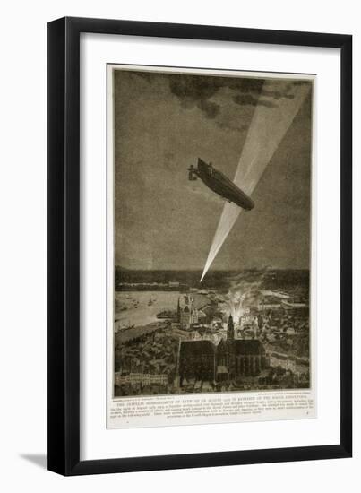 The Zeppelin Bombardment of Antwerp on August 24 1914 in Defiance of the Hague Convention, 1914-19-null-Framed Giclee Print