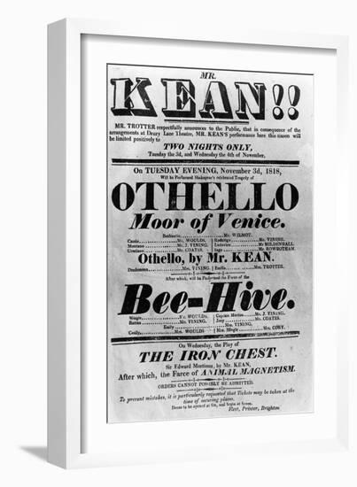 Theatre Bill Advertising Perfomances of Mr. Kean, 1818 (Printed Paper)-English-Framed Giclee Print