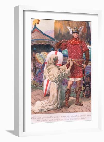 Then Sir Percivale's Sister Hung the Sheathed Sword Upon the Girdle-William Henry Margetson-Framed Giclee Print