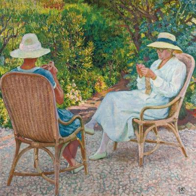 Maria and Elisabeth Van Rysselberghe Knitting in the Garden, C.1912