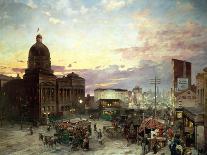 Washington Street, Indianapolis at Dusk-Theodor Groll-Stretched Canvas