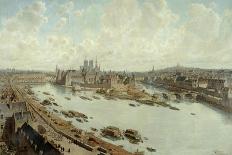 Vue panoramique de Paris en 1588 avec le Pont-Neuf en construction, prise des toits du Louvre-Theodor Hoffbauer-Giclee Print