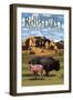 Theodore Roosevelt National Park - Medora, North Dakota - Bison and Calf-Lantern Press-Framed Art Print