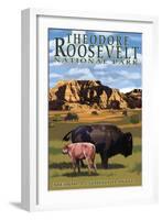 Theodore Roosevelt National Park - Medora, North Dakota - Bison and Calf-Lantern Press-Framed Art Print