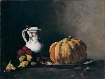 Still Life with Pumpkin, Plums, Cherries, Figs and Jug, Ca 1860-Théodule Augustin Ribot-Giclee Print