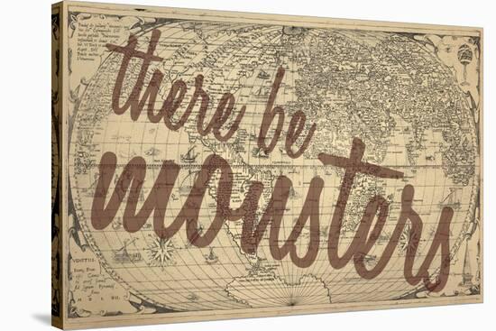 There Be Monsters - 1562, World Map-null-Stretched Canvas