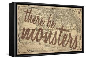 There Be Monsters - 1562, World Map-null-Framed Stretched Canvas