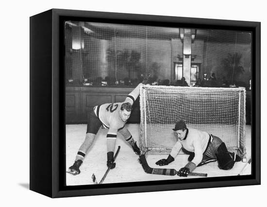 There's a Goal Mouth Scramble During This Game of Ice Hockey-null-Framed Stretched Canvas
