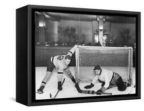 There's a Goal Mouth Scramble During This Game of Ice Hockey-null-Framed Stretched Canvas