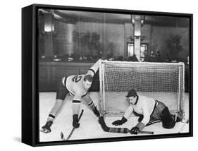 There's a Goal Mouth Scramble During This Game of Ice Hockey-null-Framed Stretched Canvas