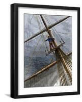 There She Blows Cry of a Whaling Ship Lookout Sighting a Whale, 1800s-null-Framed Giclee Print