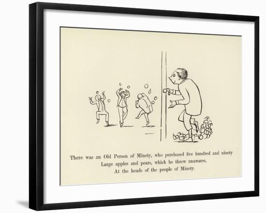 There Was an Old Person of Minety, Who Purchased Five Hundred and Ninety Large Apples and Pears-Edward Lear-Framed Giclee Print