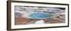 Thermophile bacterial mats and steam rising from hotspring, Midway Geyser Basin-Bill Coster-Framed Photographic Print