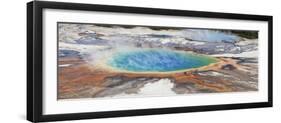 Thermophile bacterial mats and steam rising from hotspring, Midway Geyser Basin-Bill Coster-Framed Photographic Print