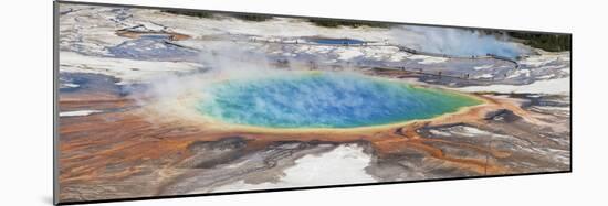 Thermophile bacterial mats and steam rising from hotspring, Midway Geyser Basin-Bill Coster-Mounted Photographic Print
