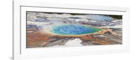 Thermophile bacterial mats and steam rising from hotspring, Midway Geyser Basin-Bill Coster-Framed Photographic Print