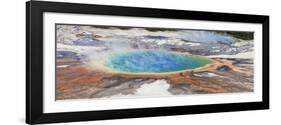 Thermophile bacterial mats and steam rising from hotspring, Midway Geyser Basin-Bill Coster-Framed Photographic Print