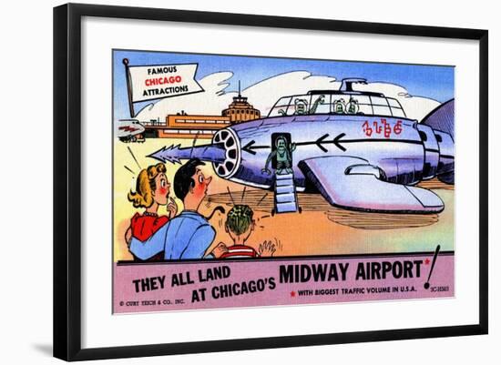 They All Landed At Chicago's Midway Airport-Curt Teich & Company-Framed Art Print