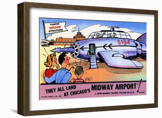 They All Landed At Chicago's Midway Airport-Curt Teich & Company-Framed Art Print