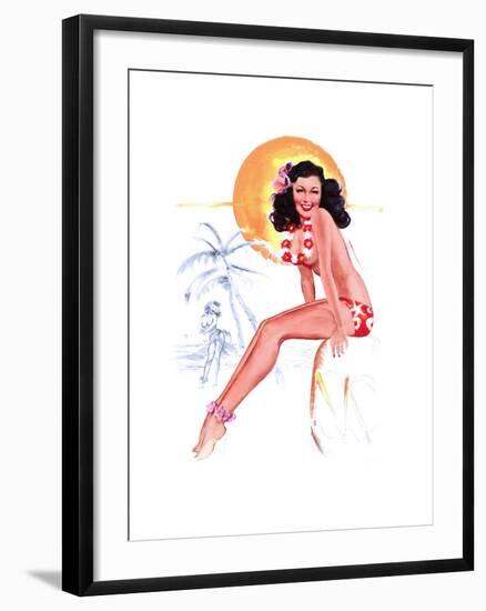 "They Grow Big Coconuts Down Here" 1950s Pin-Up Calendar Girl by T. N. Thompson-Piddix-Framed Art Print