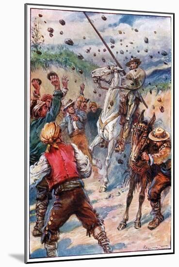 They Pelted Don Quixote with a Shower of Stones, Illustration from 'The Adventures of Don…-Paul Hardy-Mounted Giclee Print