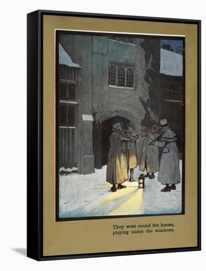 They Went Round the House Playing Under the Windows - Carol Singers in the Snow-Cecil Aldin-Framed Stretched Canvas