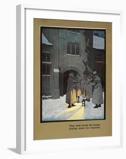 They Went Round the House Playing Under the Windows - Carol Singers in the Snow-Cecil Aldin-Framed Giclee Print