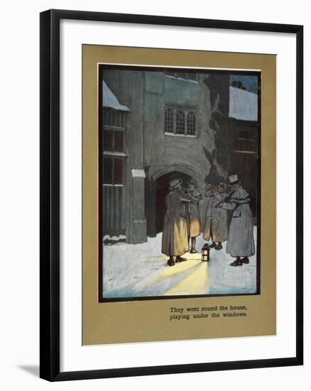 They Went Round the House Playing Under the Windows - Carol Singers in the Snow-Cecil Aldin-Framed Giclee Print