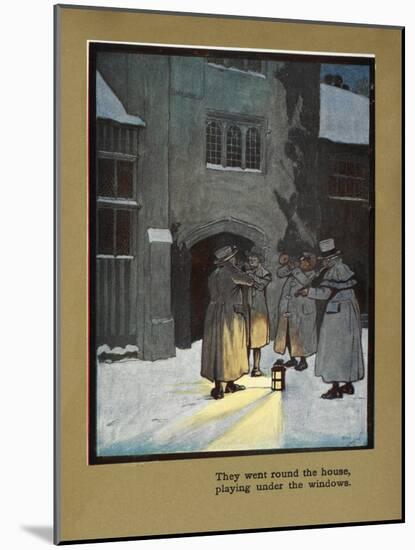 They Went Round the House Playing Under the Windows - Carol Singers in the Snow-Cecil Aldin-Mounted Giclee Print