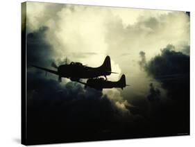 Thick Cloud Cover US Navy Douglas SBD "Dauntless" Torpedo Dive Bombers on Japanese Held Wake Island-null-Stretched Canvas