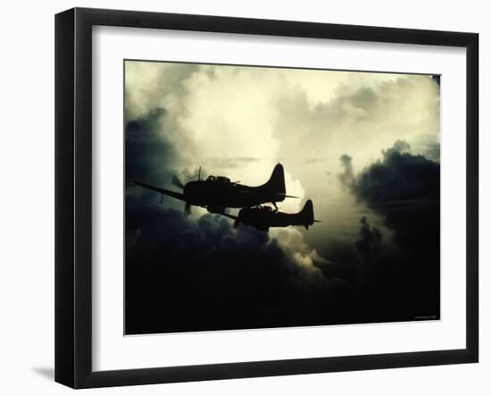 Thick Cloud Cover US Navy Douglas SBD "Dauntless" Torpedo Dive Bombers on Japanese Held Wake Island-null-Framed Photographic Print