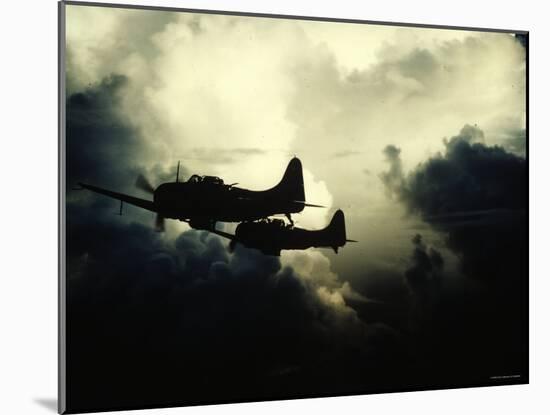 Thick Cloud Cover US Navy Douglas SBD "Dauntless" Torpedo Dive Bombers on Japanese Held Wake Island-null-Mounted Photographic Print