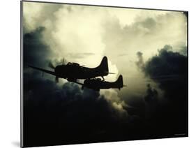 Thick Cloud Cover US Navy Douglas SBD "Dauntless" Torpedo Dive Bombers on Japanese Held Wake Island-null-Mounted Photographic Print