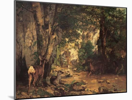 Thicket of Roe Deer at the Stream of Plaisir Fontaine-Gustave Courbet-Mounted Art Print