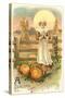 Thin Farm Lady with Wheat and Pumpkins-null-Stretched Canvas