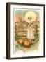 Thin Farm Lady with Wheat and Pumpkins-null-Framed Art Print