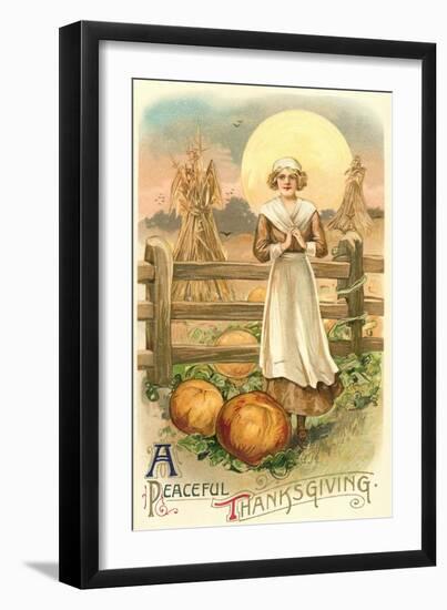 Thin Farm Lady with Wheat and Pumpkins-null-Framed Art Print