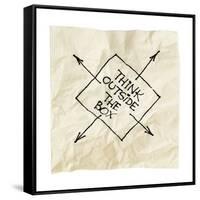 Think Outside The Box - Black Pen Drawing On An Isolated Cocktail Napkin-PixelsAway-Framed Stretched Canvas