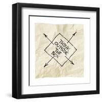 Think Outside The Box - Black Pen Drawing On An Isolated Cocktail Napkin-PixelsAway-Framed Art Print