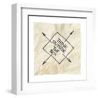 Think Outside The Box - Black Pen Drawing On An Isolated Cocktail Napkin-PixelsAway-Framed Art Print