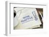 Think Positive - Motivational Slogan on a Napkin with a Cup of Coffee-PixelsAway-Framed Photographic Print