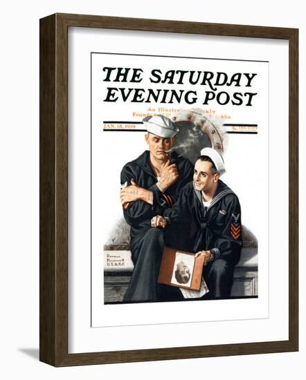 "Thinking of the Girl Back Home" Saturday Evening Post Cover, January 18,1919-Norman Rockwell-Framed Giclee Print