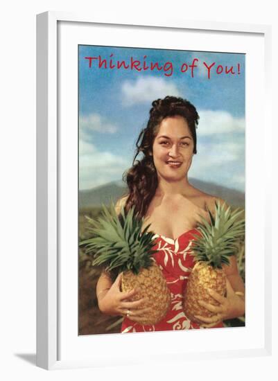 Thinking of You, Hawaiian Woman with Two Pineapples-null-Framed Art Print