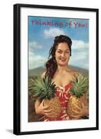 Thinking of You, Hawaiian Woman with Two Pineapples-null-Framed Art Print