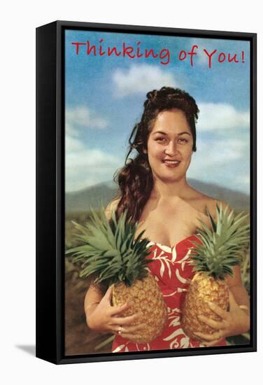 Thinking of You, Hawaiian Woman with Two Pineapples-null-Framed Stretched Canvas