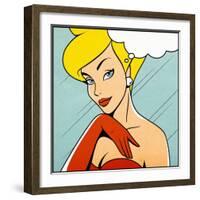 Thinking Woman in Retro Comics Style-Heizel-Framed Art Print