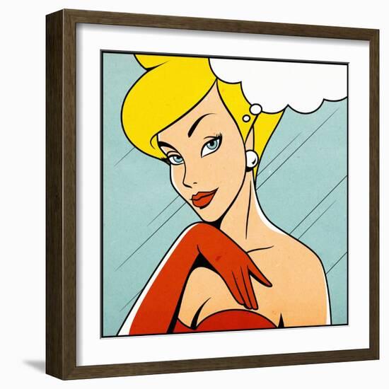 Thinking Woman in Retro Comics Style-Heizel-Framed Art Print