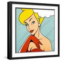 Thinking Woman in Retro Comics Style-Heizel-Framed Art Print