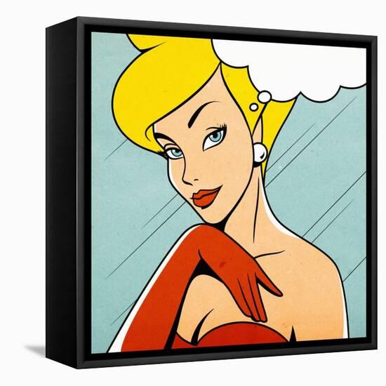 Thinking Woman in Retro Comics Style-Heizel-Framed Stretched Canvas
