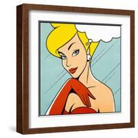 Thinking Woman in Retro Comics Style-Heizel-Framed Art Print